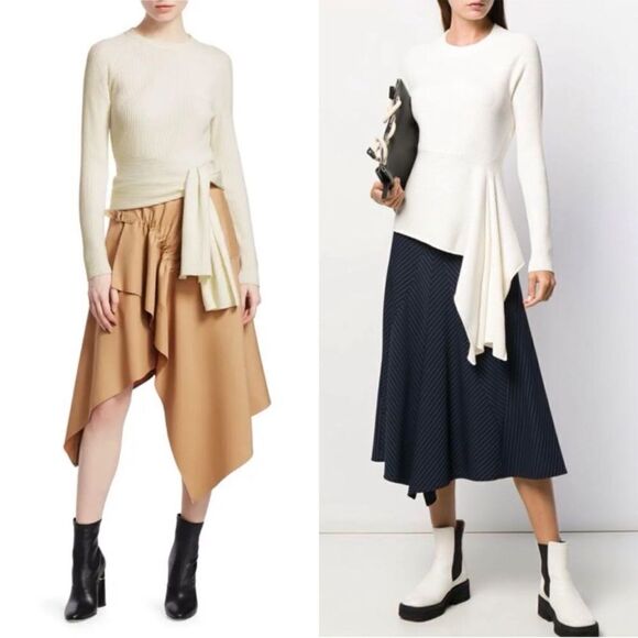 3.1 Phillip Lim Ribbed Sweater With Waist Tie Antique White Beige Size Small - Picture 1 of 13